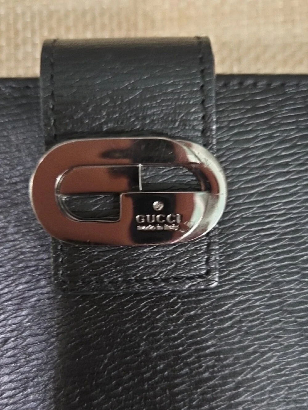 Gucci Black Leather Continental Wallet with Gunmetal Logo Plate
